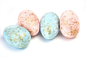 Painted Easter eggs light background.