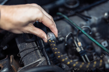 check of fuel hoses of a diesel engine of a car, diagnostics.