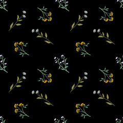 seamless pattern with Vintage yellow and purple flowers,floral drawing wallpaper,prints 