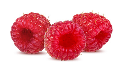  Raspberry with leaf isolated on white.