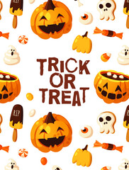 Hand drawn Halloween illustration. Creative Cartoon Style art work. Actual vector drawing food and drink for Party. Artistic isolated Season objects