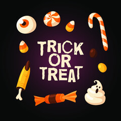 Hand drawn Halloween illustration. Creative Cartoon Style art work. Actual vector drawing food and drink for Party. Artistic isolated Season objects