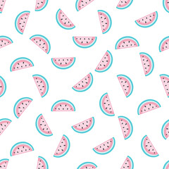 Pattern of sweet juicy pieces watermelon, watermelon slices with seed Vector background, illustration