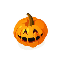 Cartoon Character Jack-o-lantern. Hand drawn stylish Halloween vegetable. Autumn Vector  drawing fresh 
food. Vegan Illustration Pumpkin Spice Season