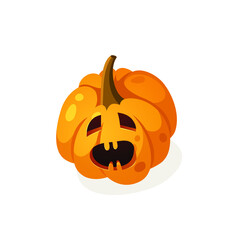 Cartoon Character Jack-o-lantern. Hand drawn stylish Halloween vegetable. Autumn Vector  drawing fresh 
food. Vegan Illustration Pumpkin Spice Season