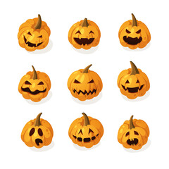 Cartoon Character Jack-o-lantern. Hand drawn stylish Halloween vegetable. Autumn Vector  drawing fresh organic food. Vegan Illustration Pumpkin Spice Season