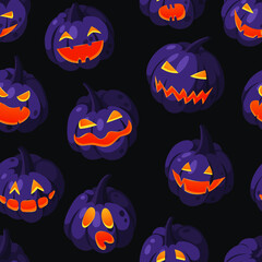 Naklejka premium Cartoon Character Jack-o-lantern. Hand drawn stylish Halloween vegetable. Autumn Vector drawing fresh food. Vegan Illustration Pumpkin Spice Season Seamless Pattern