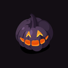 Cartoon Character Jack-o-lantern. Hand drawn stylish Halloween vegetable. Autumn Vector  drawing fresh organic food. Vegan Illustration Pumpkin Spice Season