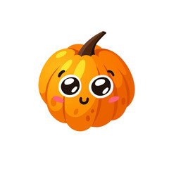 Cartoon Character Emoji  Pumpkin. Hand drawn stylish vegetable. Vector  drawing fresh organic food Emoticon. Summer Vegan Illustration Spice Season