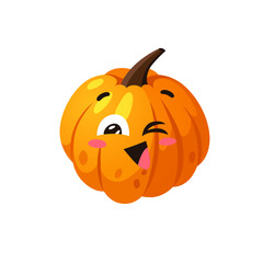 Cartoon Character Emoji  Pumpkin. Hand drawn stylish vegetable. Vector  drawing fresh organic food Emoticon. Summer Vegan Illustration Spice Season