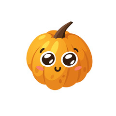 Cartoon Character Emoji  Pumpkin. Hand drawn stylish vegetable. Vector artistic drawing fresh organic food Emoticon. Summer Vegan Illustration Spice Season