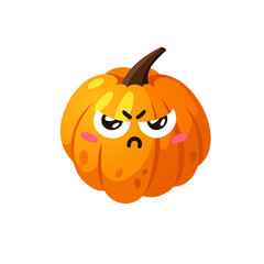 Cartoon Character Emoji  Pumpkin. Hand drawn stylish vegetable. Vector  drawing fresh organic food Emoticon. Summer Vegan Illustration Spice Season