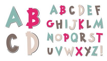 Set of hand drawn doodle letters. Kids alphabet for design, posters, banners, advertising posters, alphabet. Font for children projects. Vector illustration.