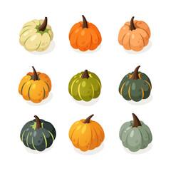 Cartoon Pumpkin Spice Season Image. Hand drawn stylish vegetable. Vector drawing fresh organic food. Summer illustration vegan ingrediens for smoothies or Pie