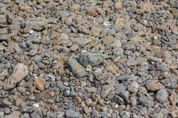 Piedras de la playa amontonadas como una alfombra rocosa