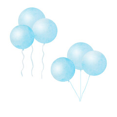 Blue baloons set isolated. Abstract watercolor free-hand illustration for postcard, invitation, banner