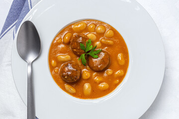Homemade beans stew with sausage from above