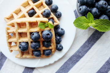 waffles with blueberries and mint