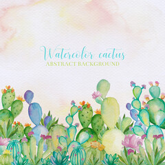 Watercolor cactus background. Watercolor hand draw cactus and succulents background © DesignToonsy