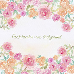 Watercolor roses background. Hand draw roses banner
