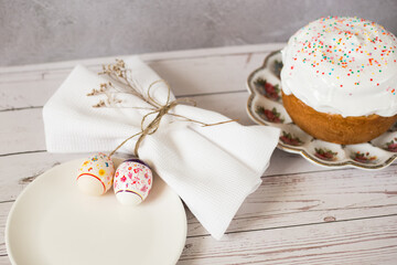 easter cake and eggs on the table