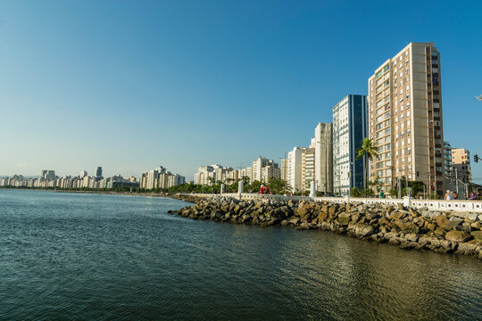 Beach edge of the city of Santos in the Ponta da Praia region.