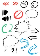 Selection of vector icons symbols, Arrows, speech bubbles, recycling, Fast forward, Rewind, no entry, punctuation