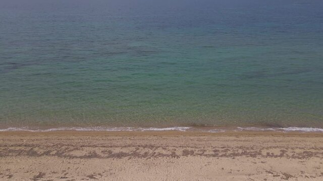 4k steady clip over the tropical beach of Epanomi, Halkidiki, Greece