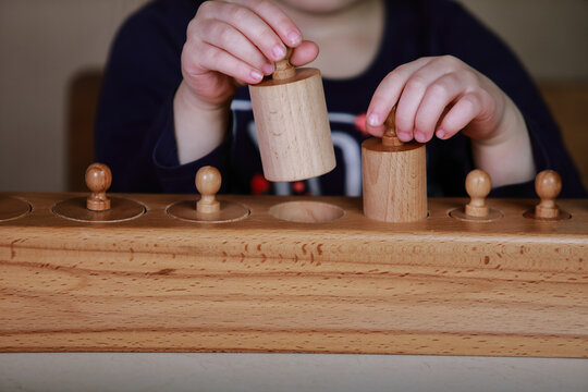 montessori sensorics cylinder block low to high and color blue box with cylinders