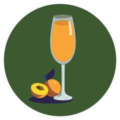 Glass of Bellini cocktail with peaches vector illustration