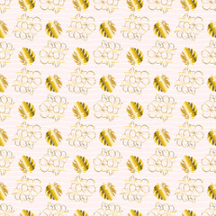 Golden Tropical Palm Tree Leaves Vector Seamless Pattern. Palm Leaf Sketch. Summer Floral Background.
