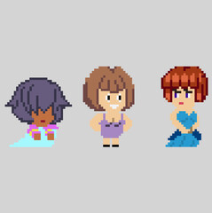 Set of pixel women characters in art style