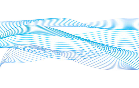 Abstract wave from curved lines of blue color on white background. Vector Illustration