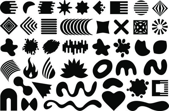 Vector geometric shapes set. Collection of black flat design elements isolated on white background.