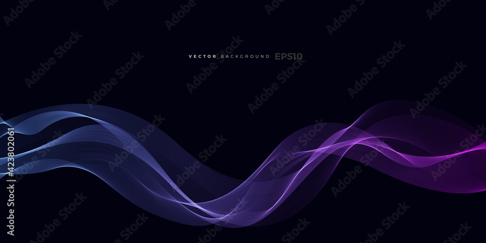 Poster wave vector element with abstract blue shiny lines for website, banner and brochure, curve flow moti