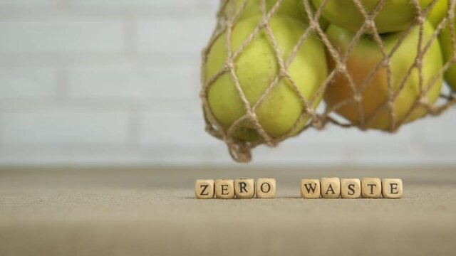 Zero waste bag with apples. Apples in a string bag.
