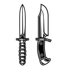 Illustration of combat knives. Design element for logo, label, sign, emblem, poster. Vector illustration
