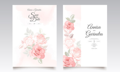 Romantic  Wedding invitation card template set with beautiful  floral leaves Premium Vector