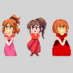 Fototapeta premium Set of pixel characters in art style