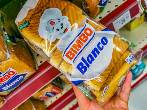 Bimbo toast white bread packaging in the supermarket in Mexico.
