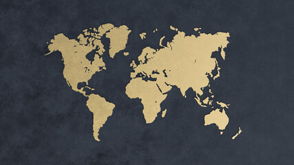 Fototapeta na wymiar golden luxury world map on blackboard