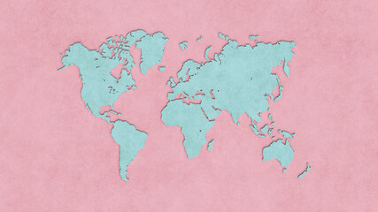 world map 3d paper painting pink light blue