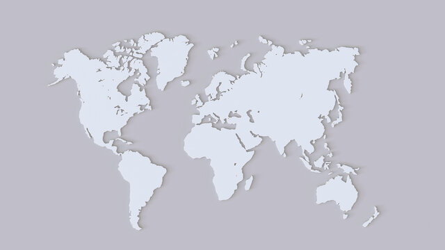 world map clean white clay minimal 3d render