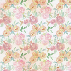 Watercolor roses pattern. Hand draw vintage roses pattern