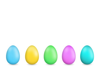 Multicolored colorful Easter eggs on a white background. Copy space for text