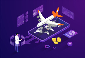 Buying tickets for travel by aircraft concept.