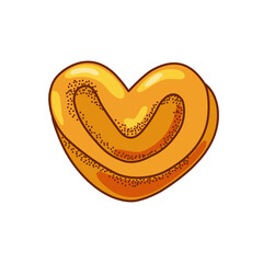 Cinnamon bun in the shape of a heart on a white background. Vector illustration