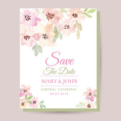 Watercolor floral wedding card. Wedding invitation cards with watercolor blooming flowers, save the date card.