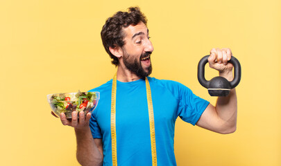 young crazy bearded athlete young crazy bearded athlete surprised expression