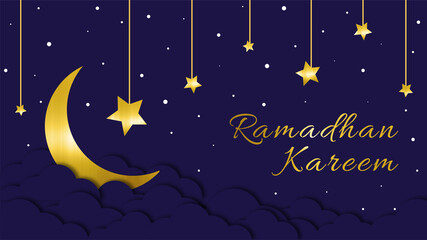 Dark blue Ramadhan Kareem background Vector for presentation, wallpaper, greeting card, creative content, thumbnail. social media, hampers card, brand promotion, celebration, and youtube
